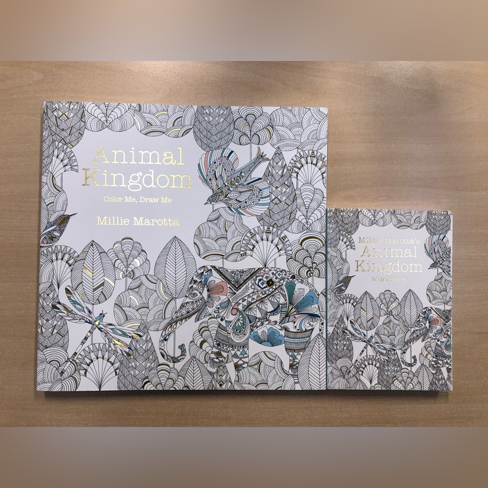 Animal Kingdom coloring book + 30 post card bundle